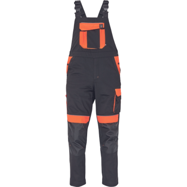 Obrázek z Cerva MAX VIVO Pracovní kalhoty s laclem černo / oranžové 