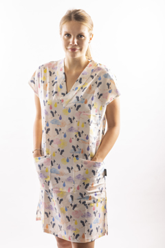 Obrázek REFLI Dámské zdravotnické šaty, vzor: čáp bílá