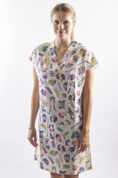 Obrázek REFLI Dámské zdravotnické šaty, vzor: splašené kosti bílé