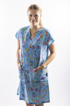 Obrázek REFLI Dámské zdravotnické šaty, vzor: splašené kosti modré