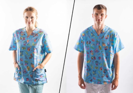 Obrázek REFLI Unisex zdravotnická halena, vzor: splašené kosti modré