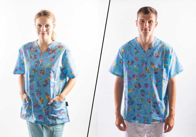 Obrázek z REFLI Unisex zdravotnická halena, vzor: splašené kosti modré 