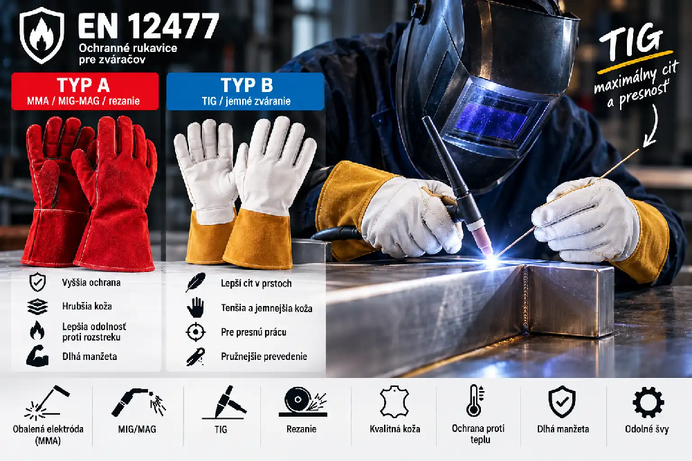 Svářečské rukavice typ B podle EN 12477 pro svařování TIG